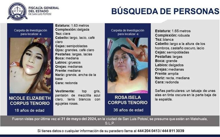 Suman 17 días desde que desaparecieron Nicole y Rosa Isela en Matehuala