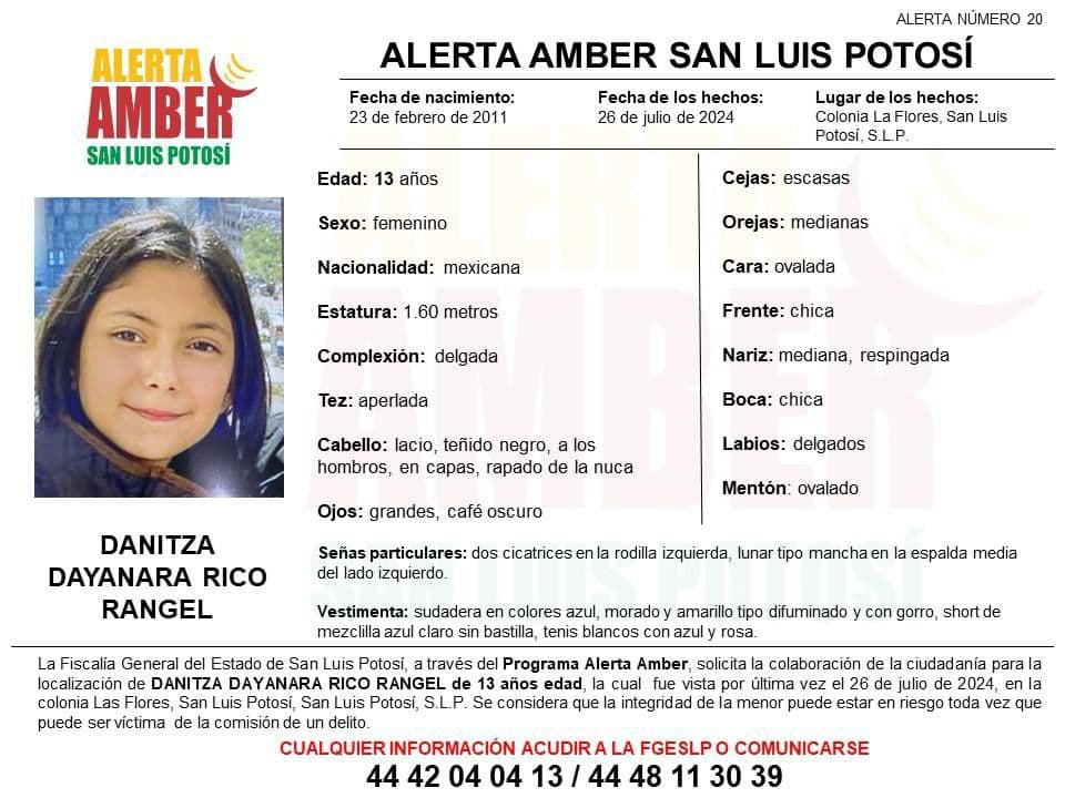 Alerta Amber para encontrar a Danitza Dayanara Rico Rangel