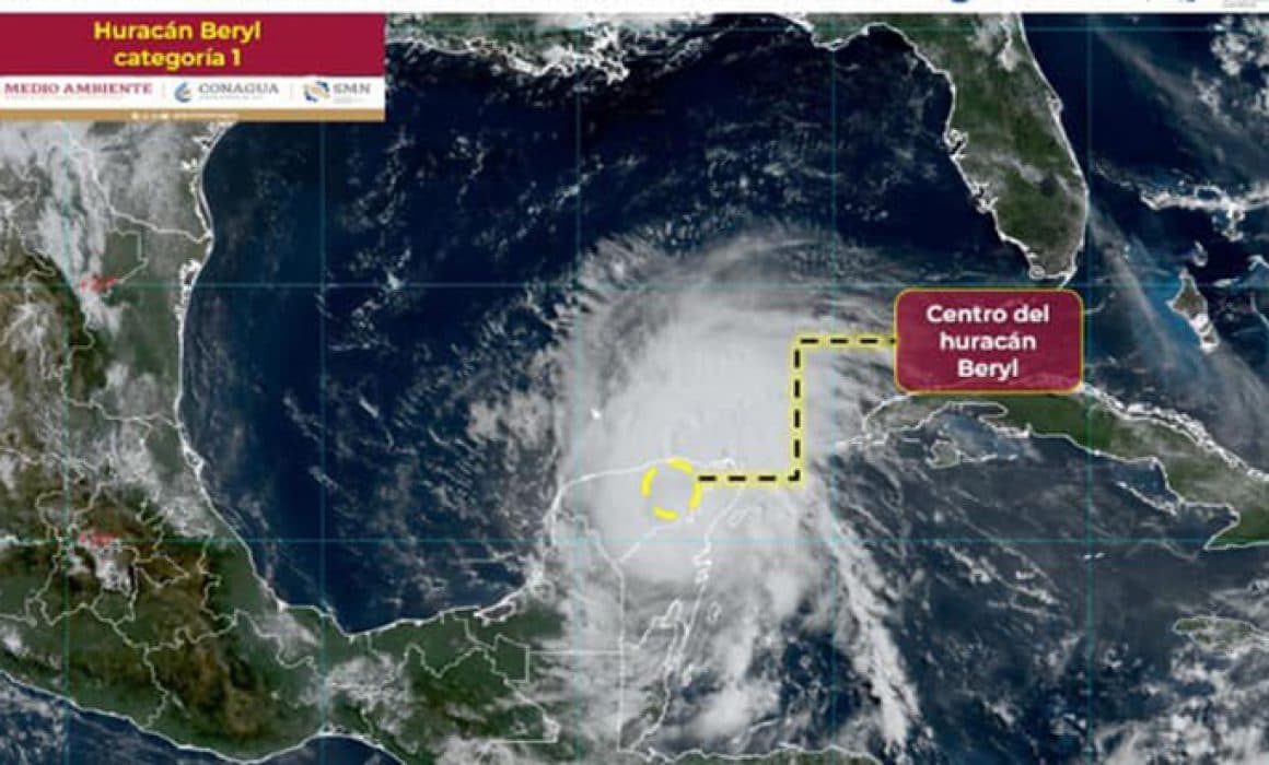 Baja Beryl a categoría 1 y sale de Quintana Roo