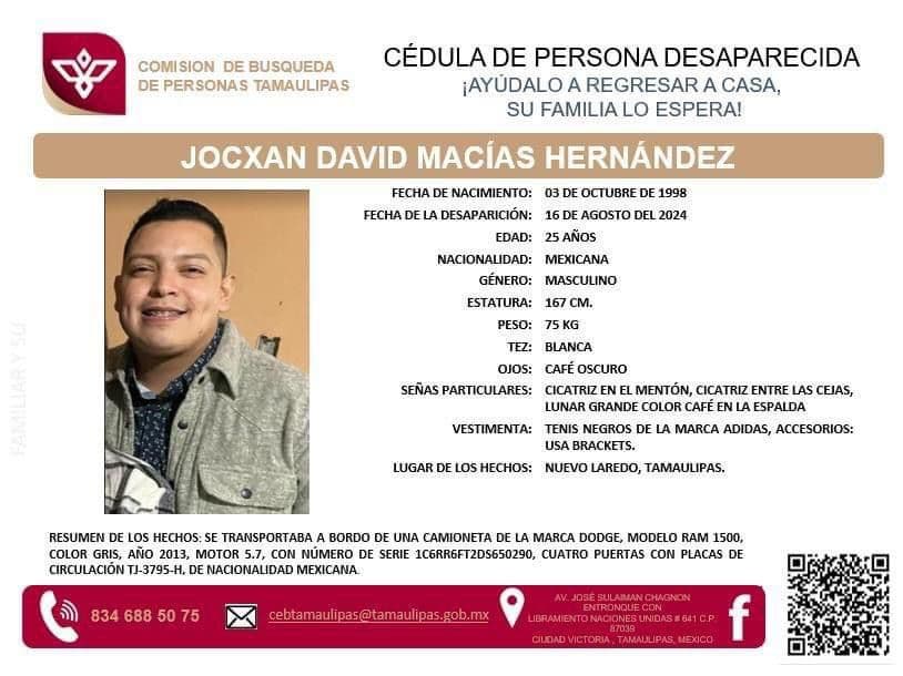 Familia busca a ingeniero potosino desaparecido en Tamaulipas
