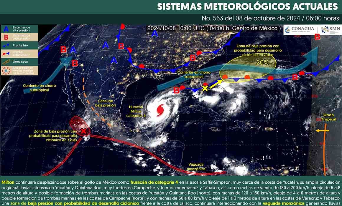 Huracán Milton se aleja de Yucatán como categoría 4; seguirán lluvias