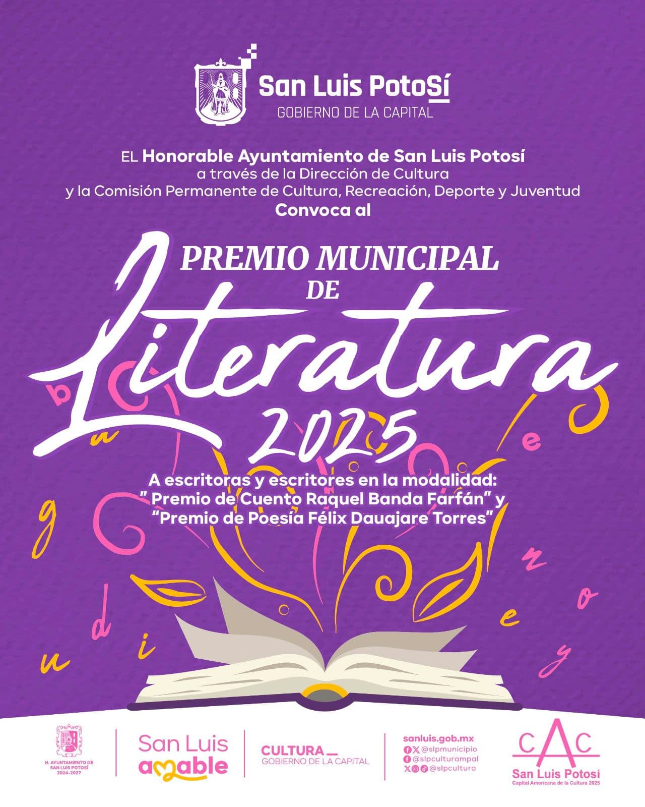 Premio Municipal de Literatura 2025: Invitan a escritores potosinos a participar