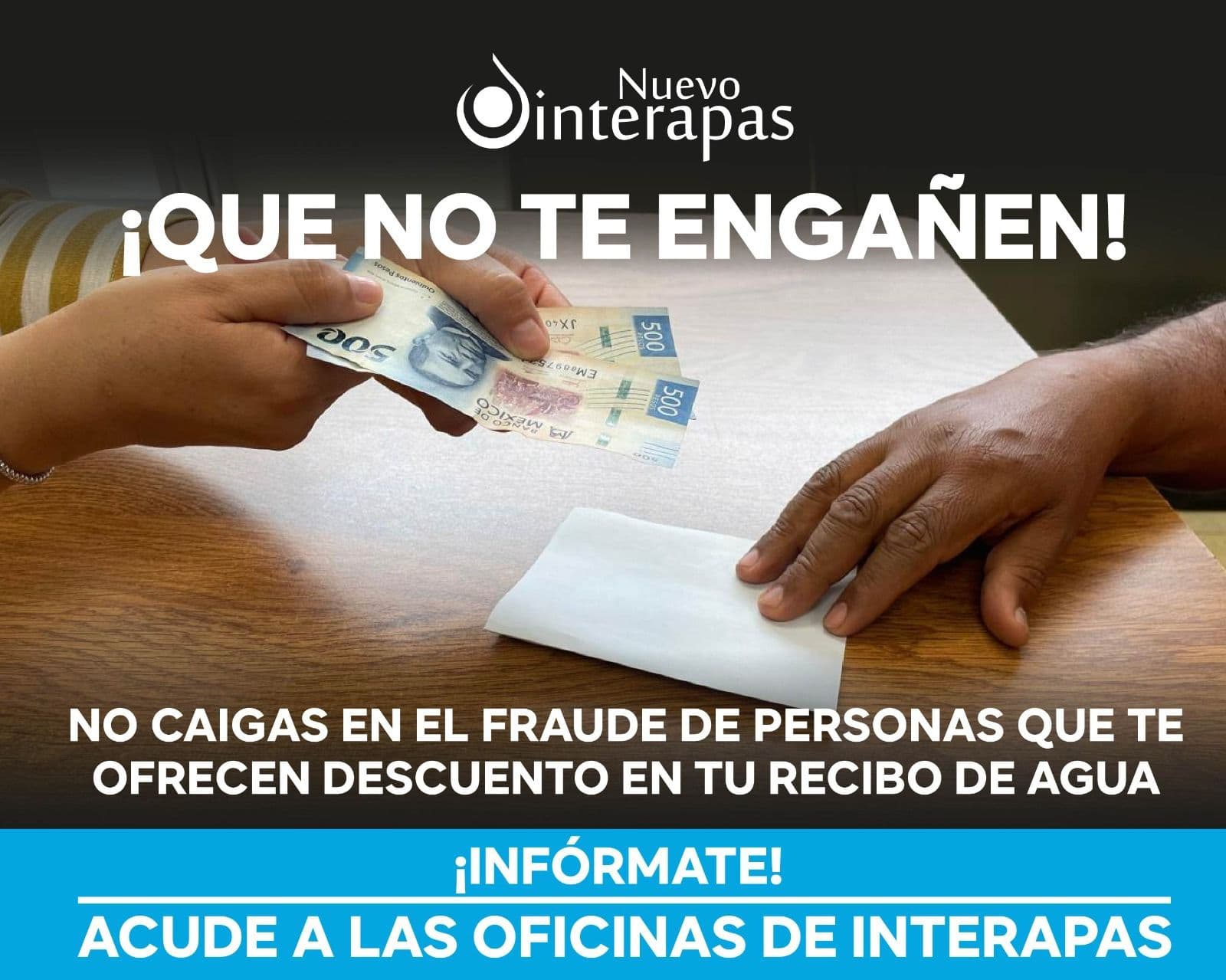 Interapas alerta sobre fraudes con descuentos falsos en adeudos de agua