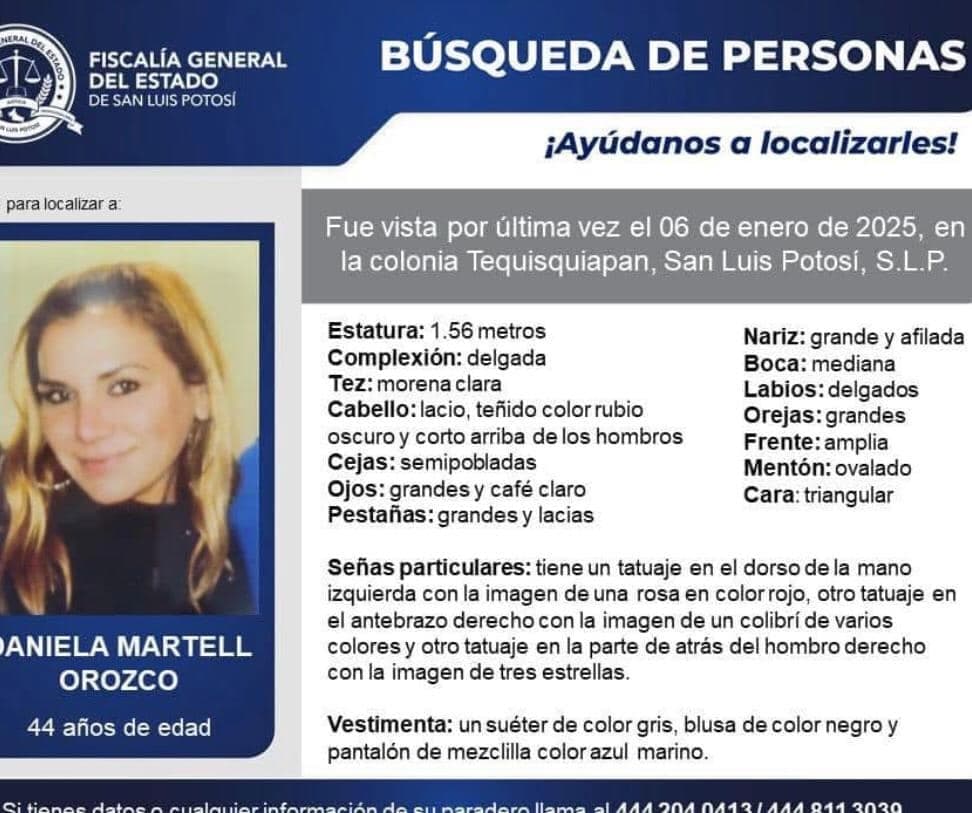 Informa FGESLP avances en investigación de caso Daniela Martell