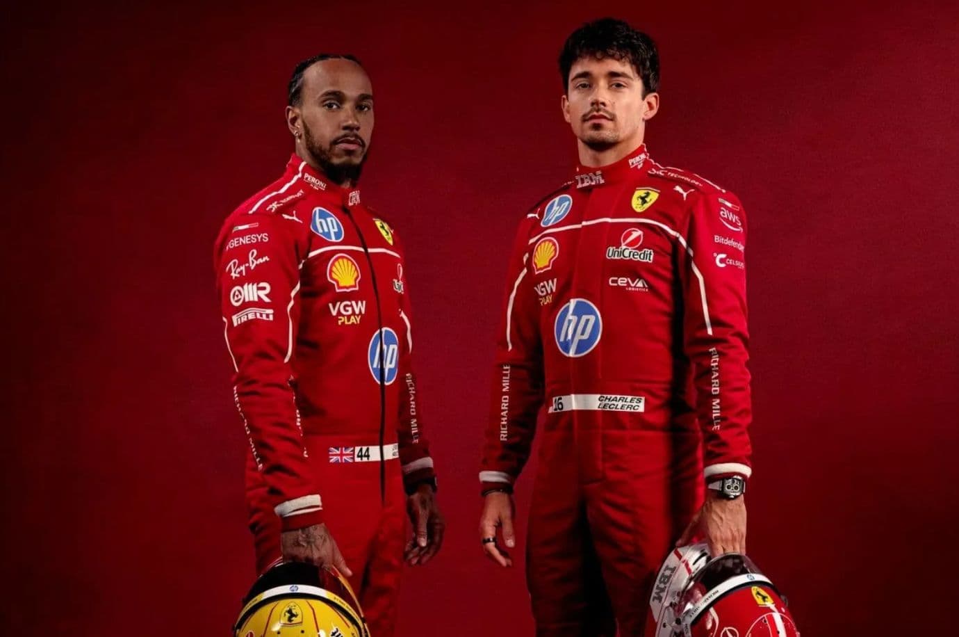 Ferrari revela detalles de su coche 2025 con los monos de Hamilton y Leclerc