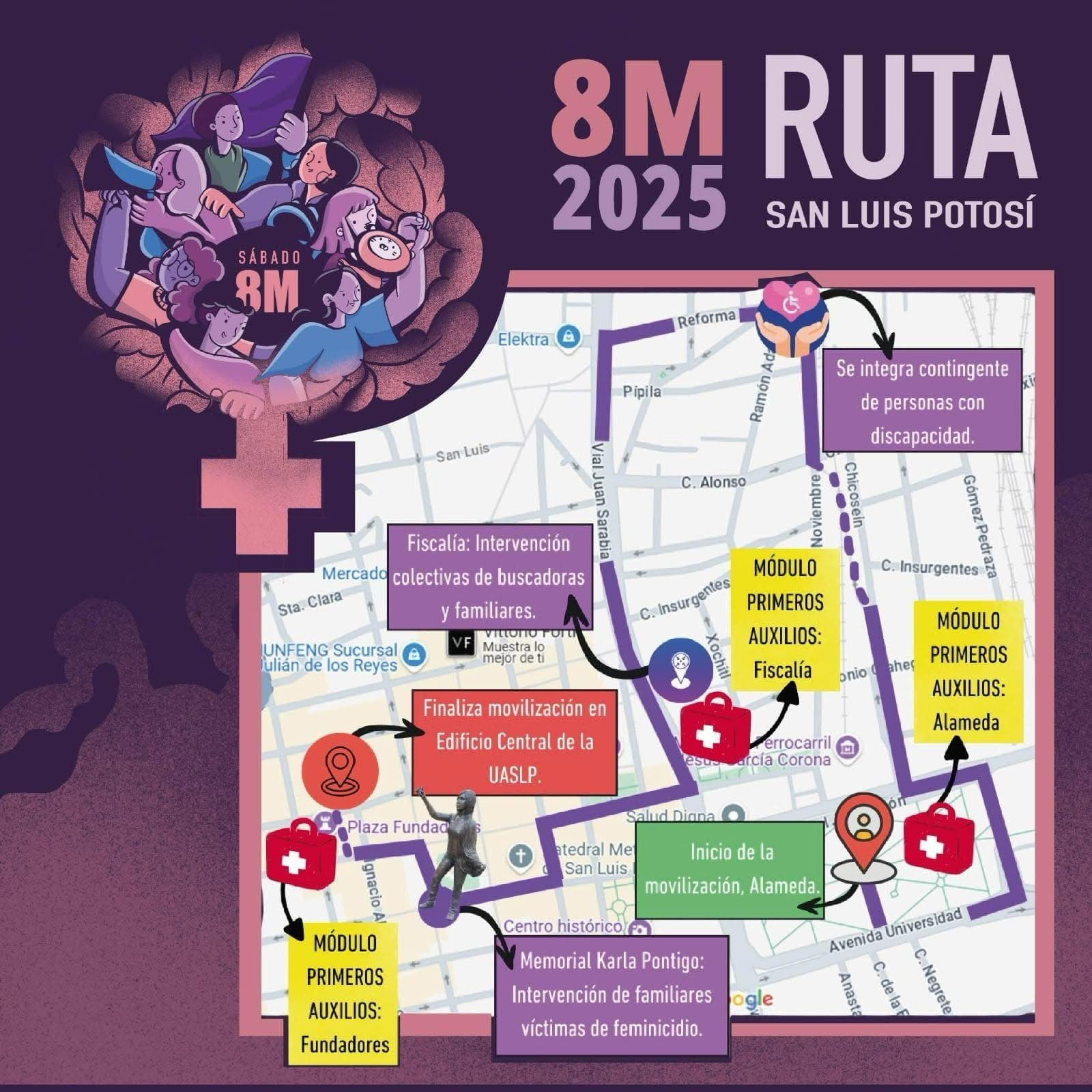 Conoce la ruta de la marcha del 8M en SLP