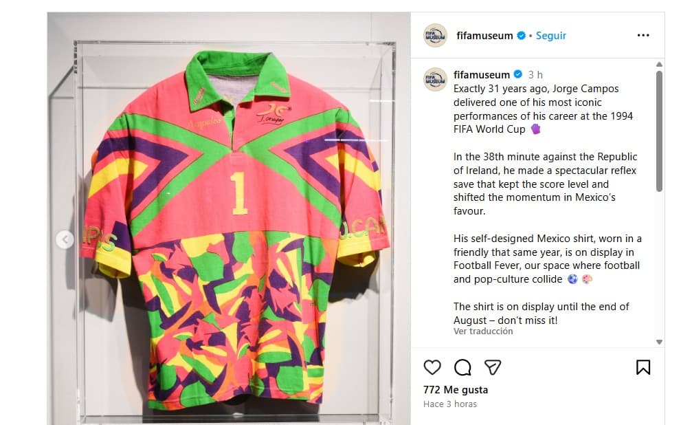 El arte de Campos llega a Zúrich: su jersey de 1994 entra al FIFA Museum