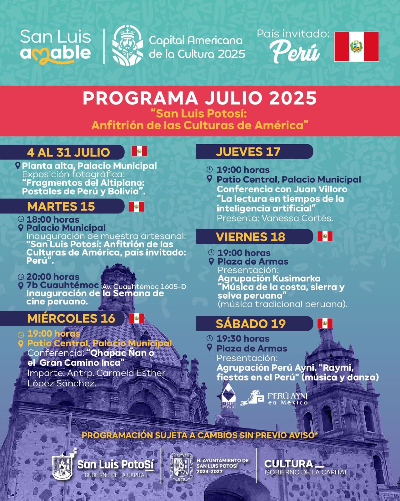 Perú llega a San Luis con cultura, música y gastronomía como país invitado