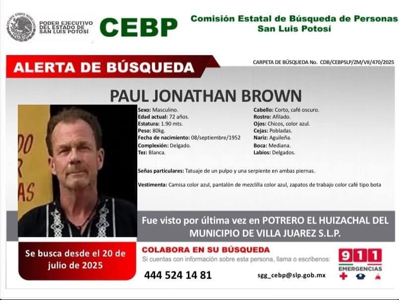 Consulado de EE. UU. presiona a Fiscalía de SLP por caso de estadounidense desaparecido