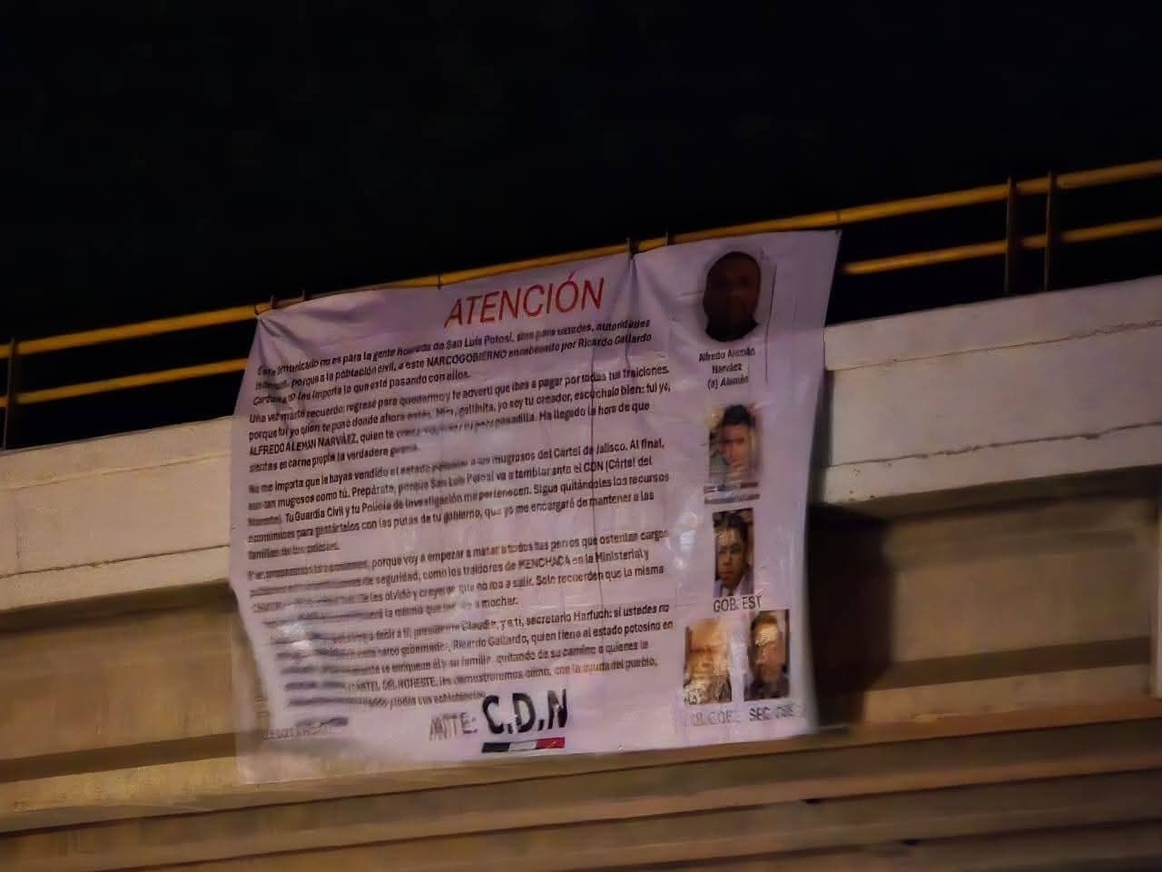 Colocan narcomanta contra gabinete estatal en la carretera 57