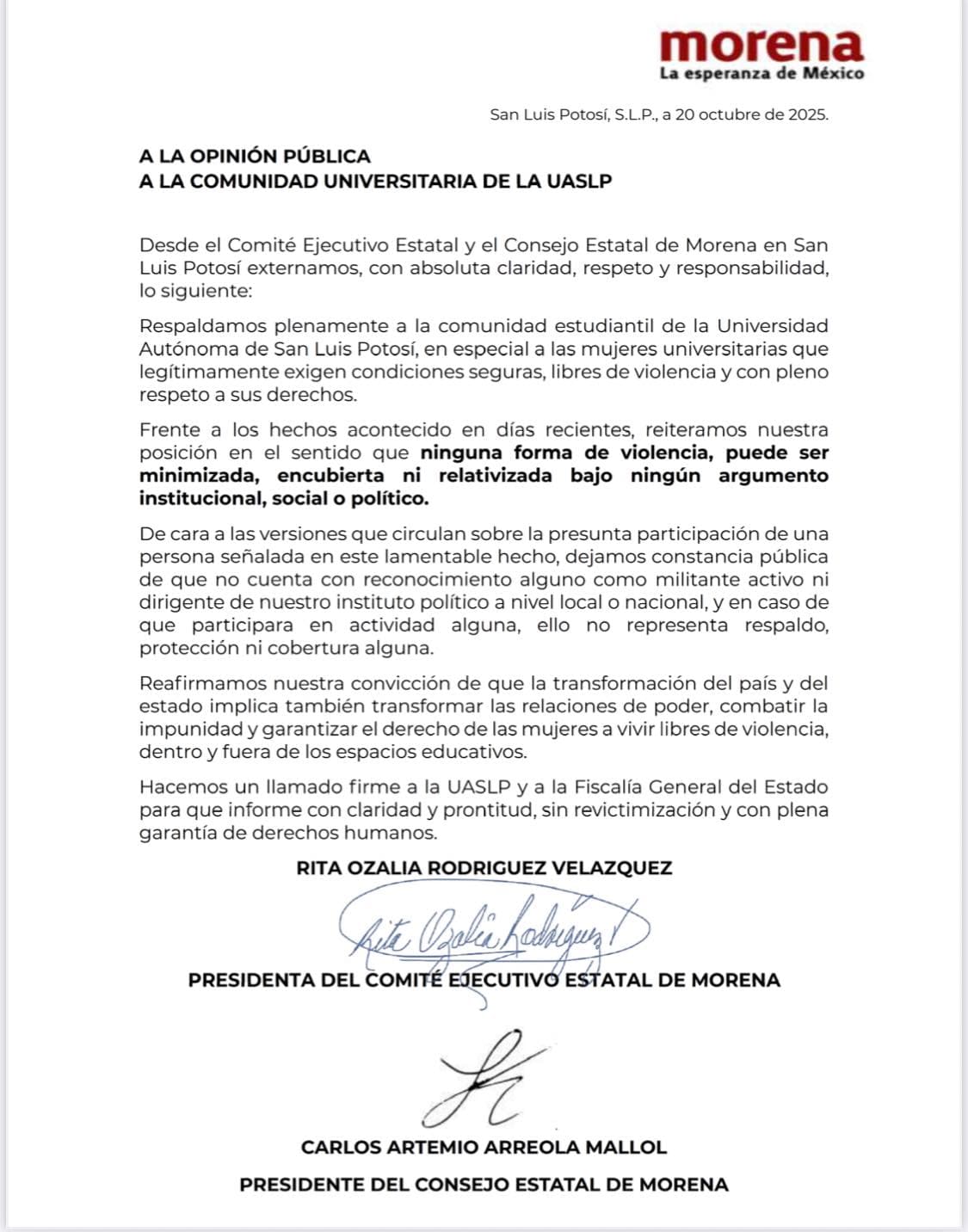 Se deslinda Morena de supuesto agresor de la Facultad de Derecho
