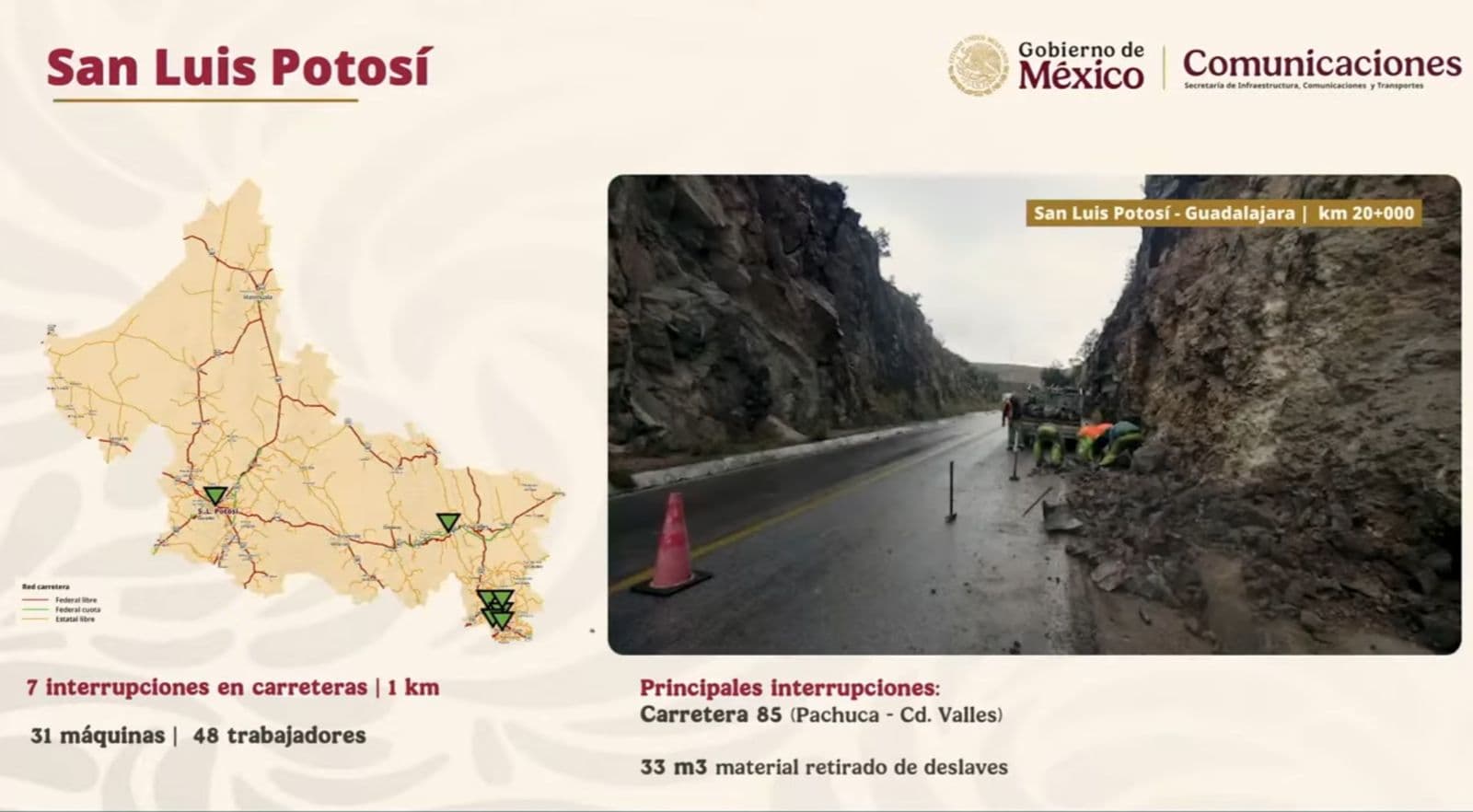 Dejan lluvias daños materiales pero ningún fallecido en SLP: Protección Civil Federal