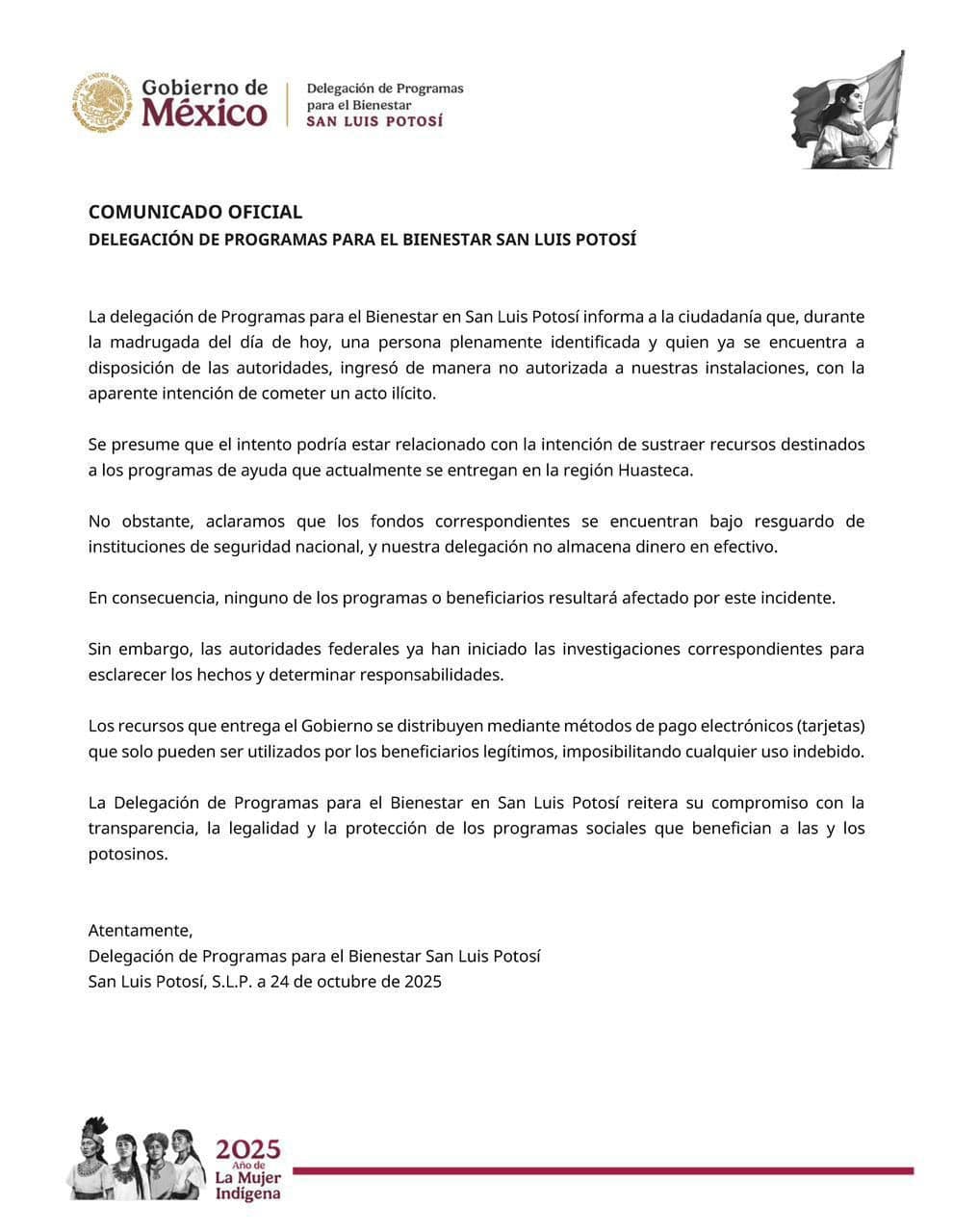 Confirma Bienestar intento de robo en sus oficinas