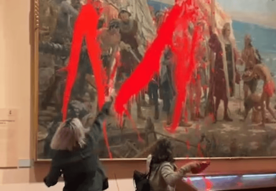 Vandalizan pintura de Cristóbal Colón con más de 130 años de antigüedad