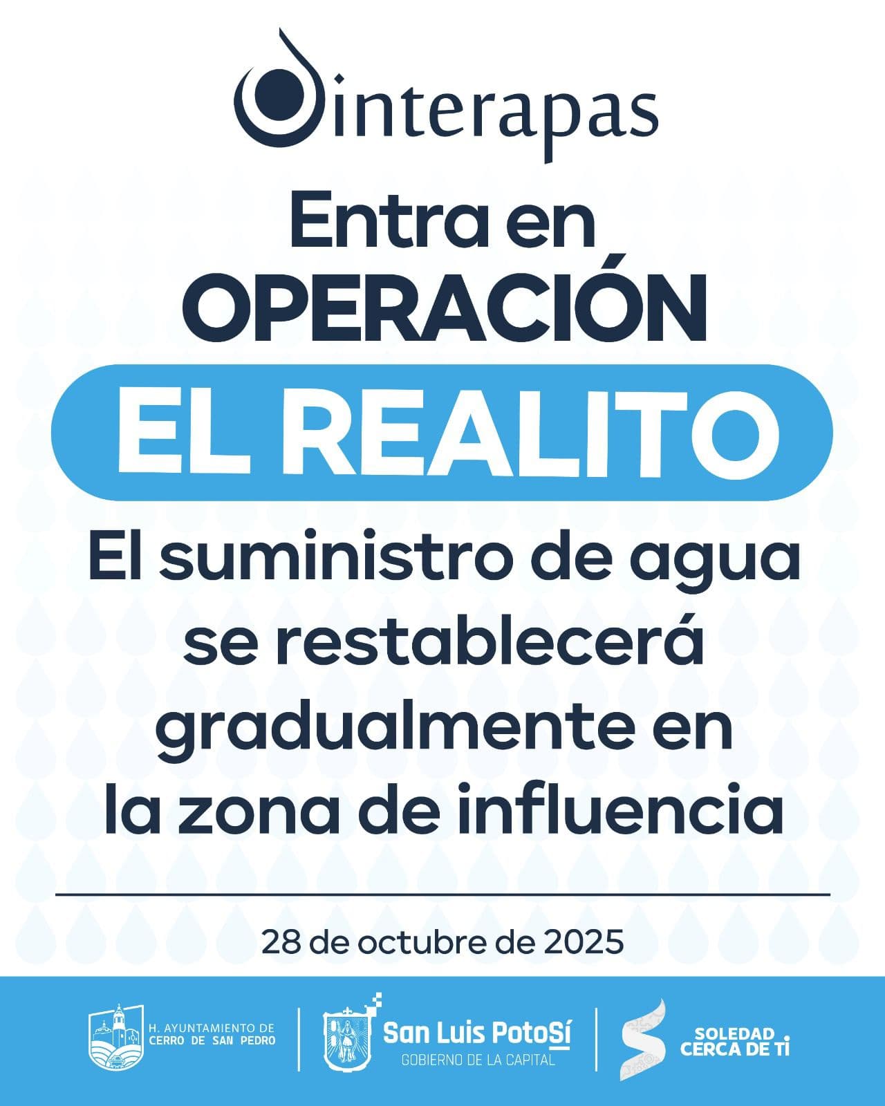 Se restablece el suministro de agua del sistema “El Realito” tras cinco días de suspensión