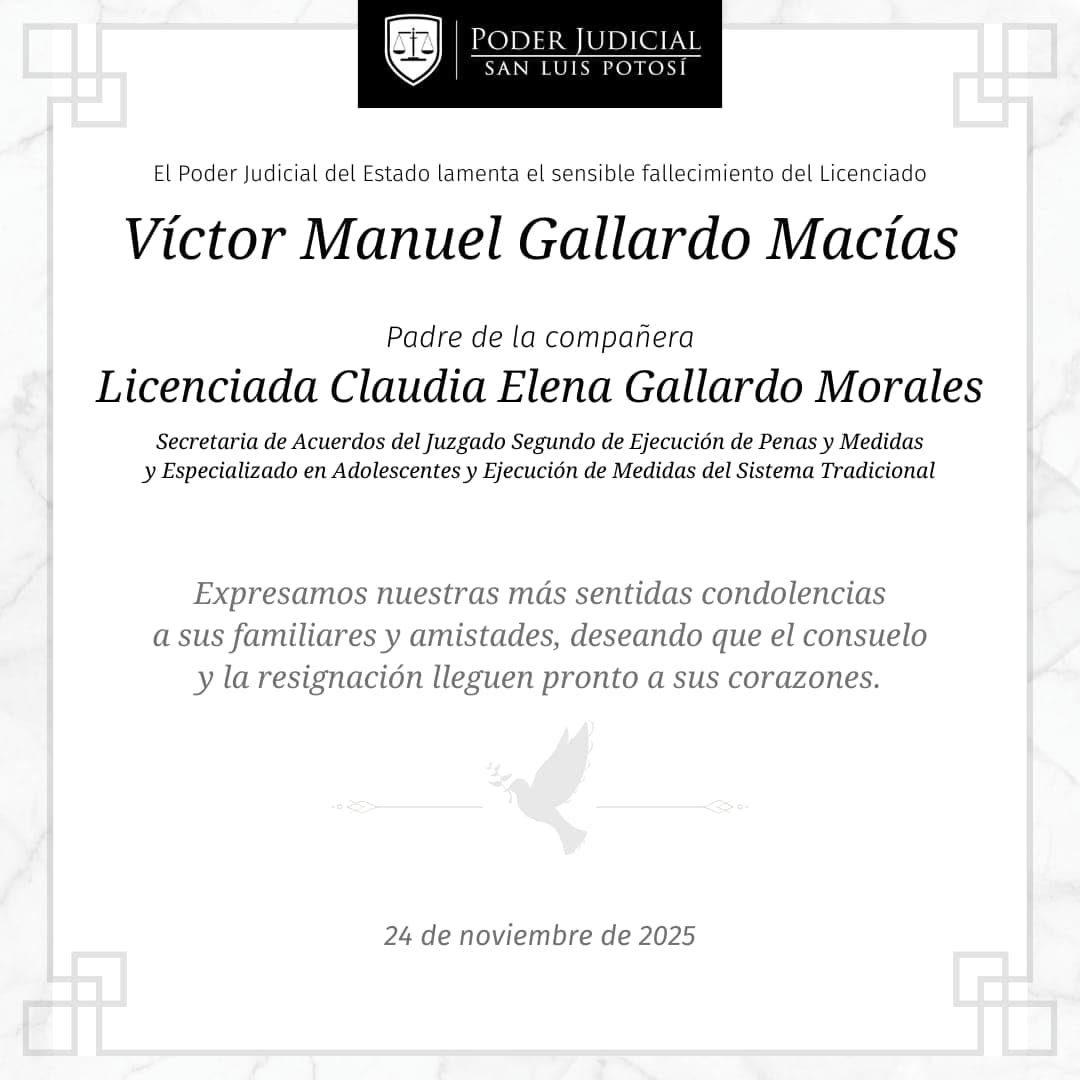 Emite Poder Judicial condolencias por fallecimiento de Víctor Manuel Gallardo Macías