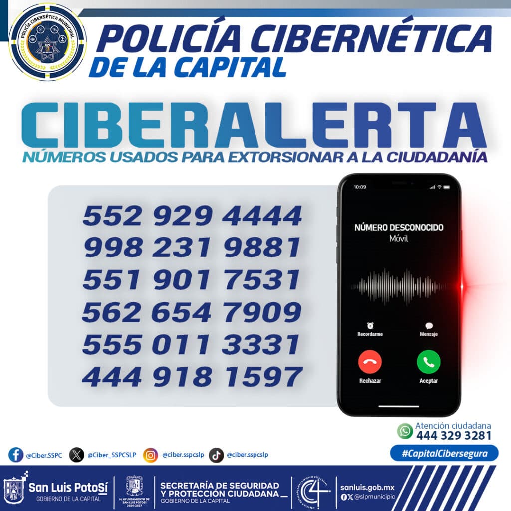 Alerta Policía Cibernética sobre números usados para extorsión