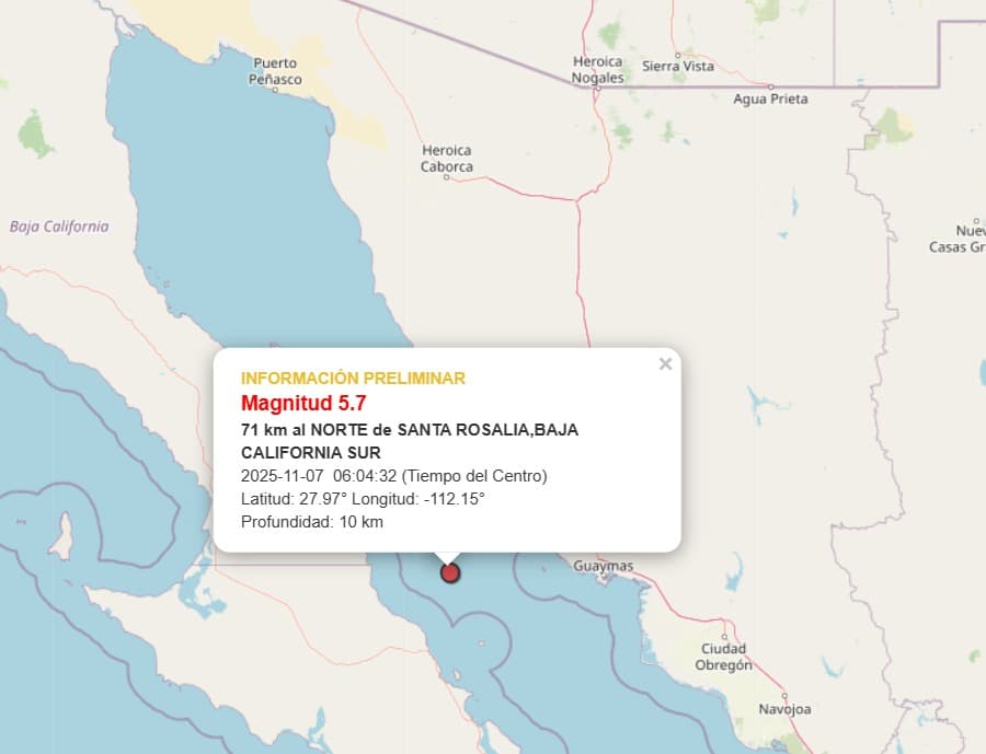 Reportan sismo de 5.5 en Baja California Sur