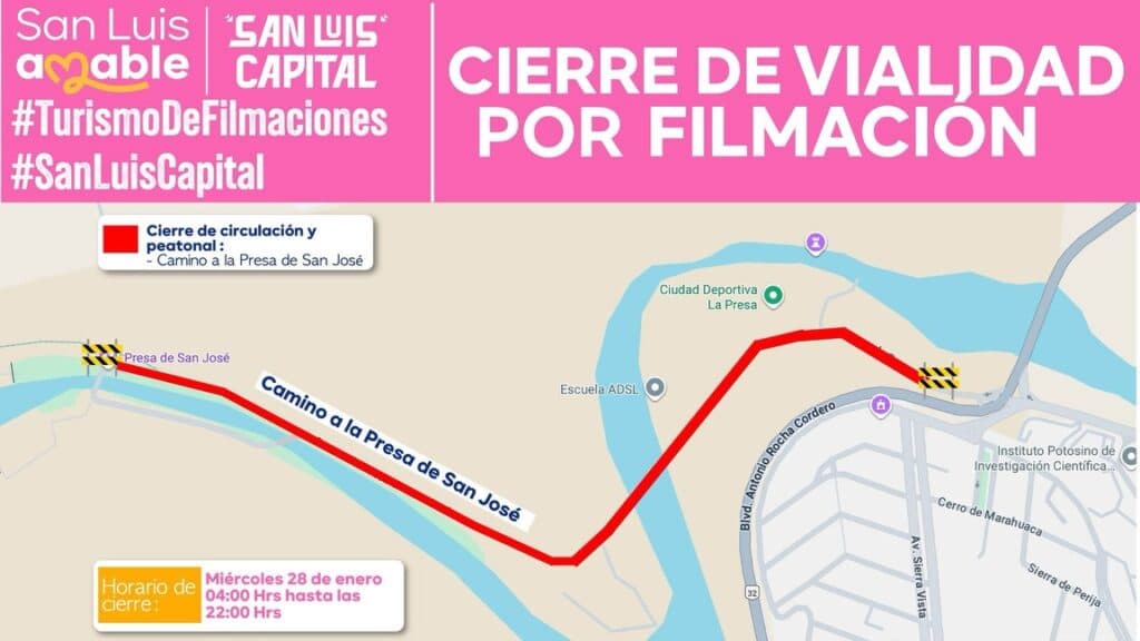 Anuncian cierre en Camino a la Presa por filmación