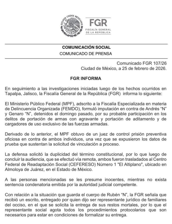 Dan escrito para reclamar el cuerpo de El Mencho