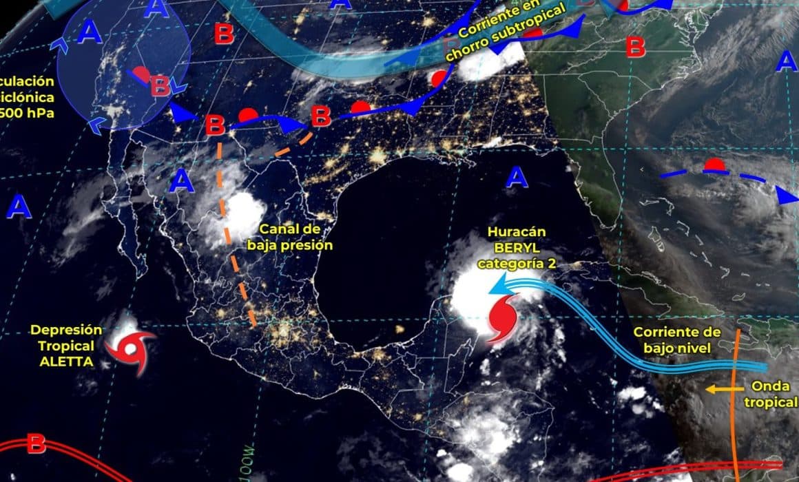 Comienzan efectos de Beryl en Mérida y tienen a Yucatán en alerta roja
