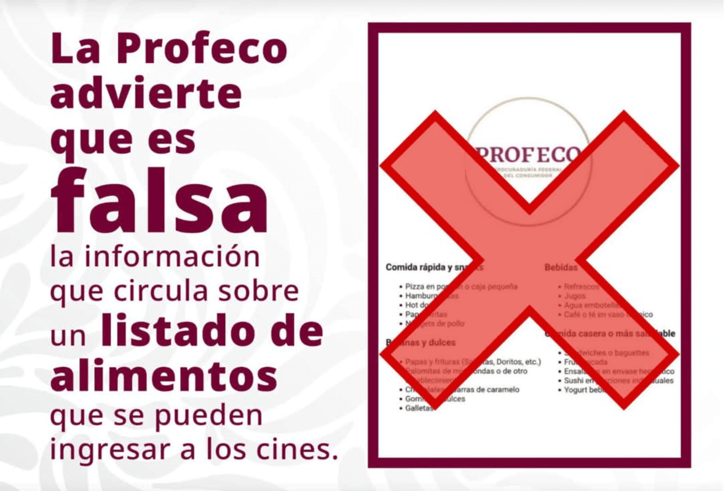 Profeco desmiente información sobre alimentos permitidos en cines
