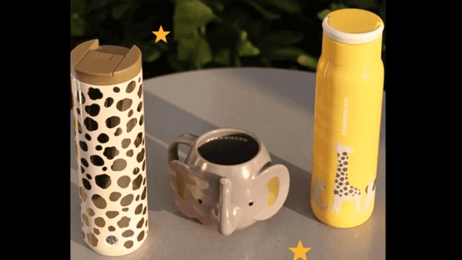 Starbucks lanza edición limitada de tazas de elefante y vasos de jirafa