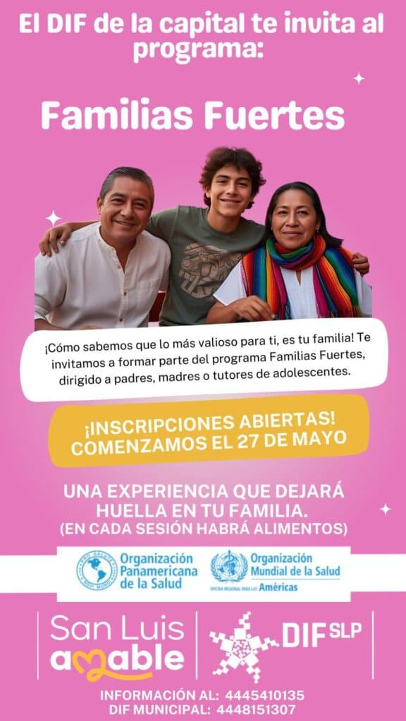 Potosinos podrán participar en taller Familias Fuertes organizado por DIF Municipal