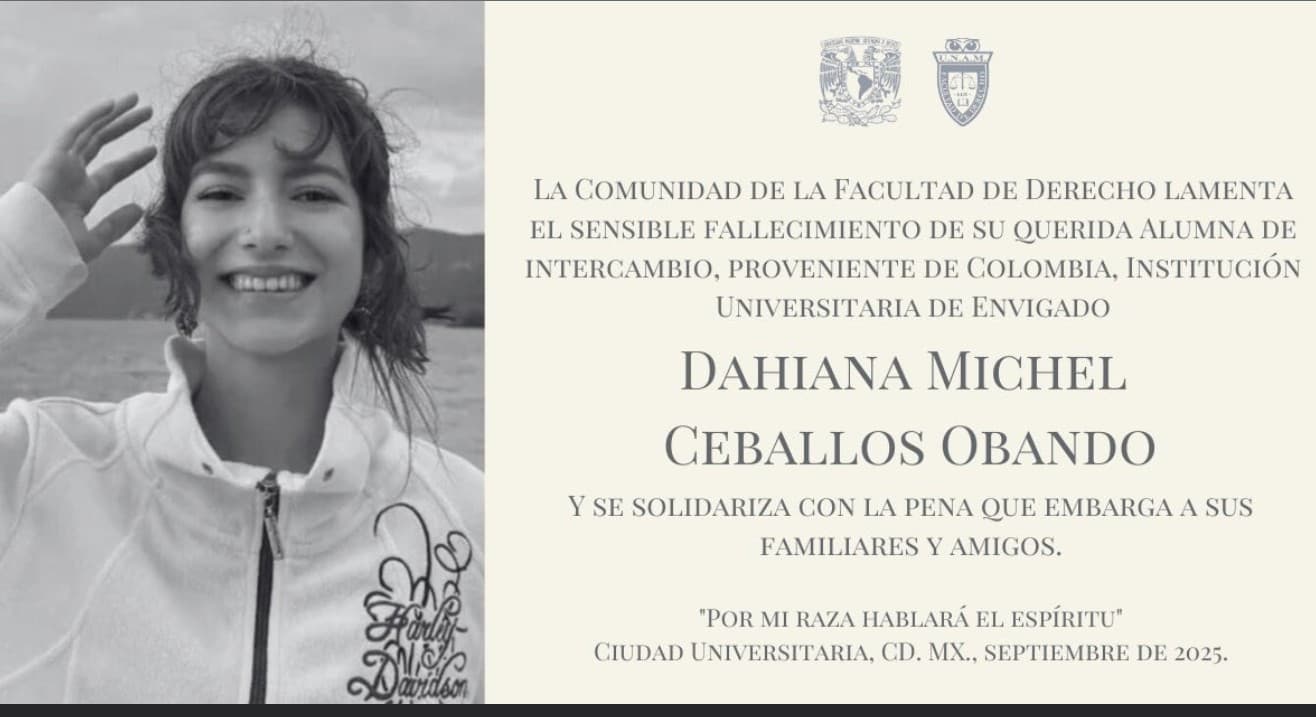 Muere estudiante colombiana de intercambio de la UNAM