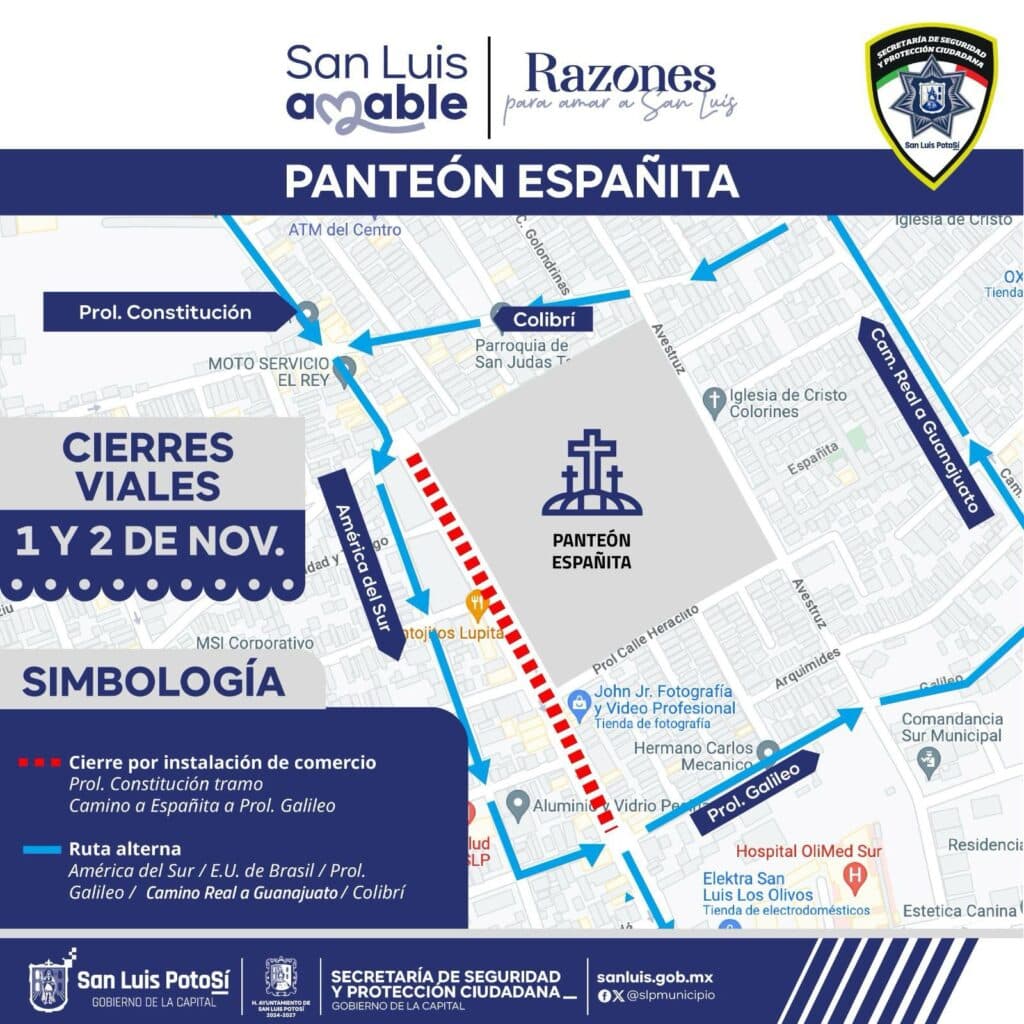 Implementarán operativo vial por Día de Muertos en panteones de la capital potosina
