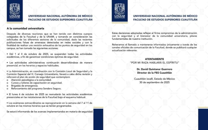 Suspenden clases en FES Cuautitlán por amenaza de bomba