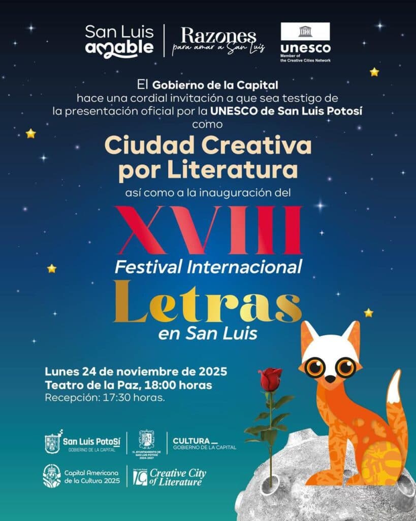 Reconocerá UNESCO a San Luis Capital como Ciudad Creativa por Literatura