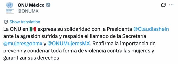 Se pronuncia la ONU ante acoso a presidenta Claudia Sheinbaum